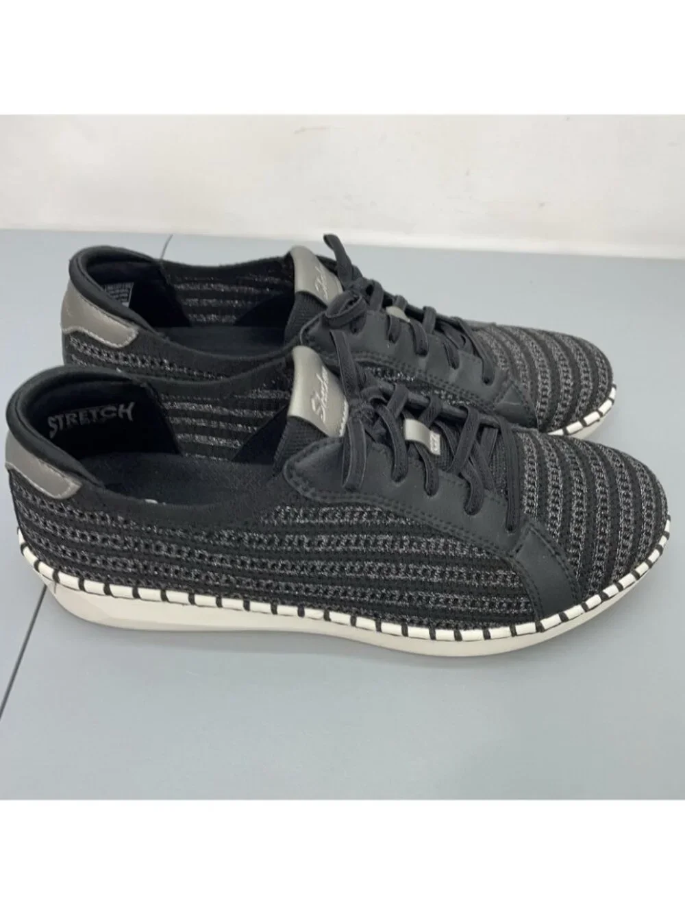 Skechers Sepulveda 2.0 Radiant Walk Sneakers Shoes Slip On Silver Black Women 10